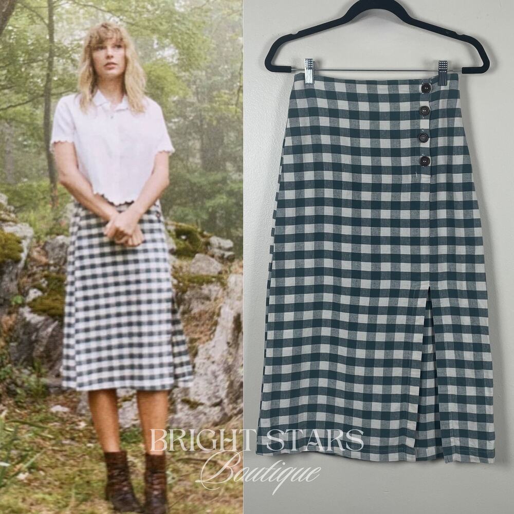 Rare Gingham Skirt ASO Taylor Swift Folklore Green White Plaid Midi Fall